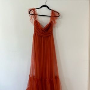 Beautiful Rust Orange colored bridesmaids dress